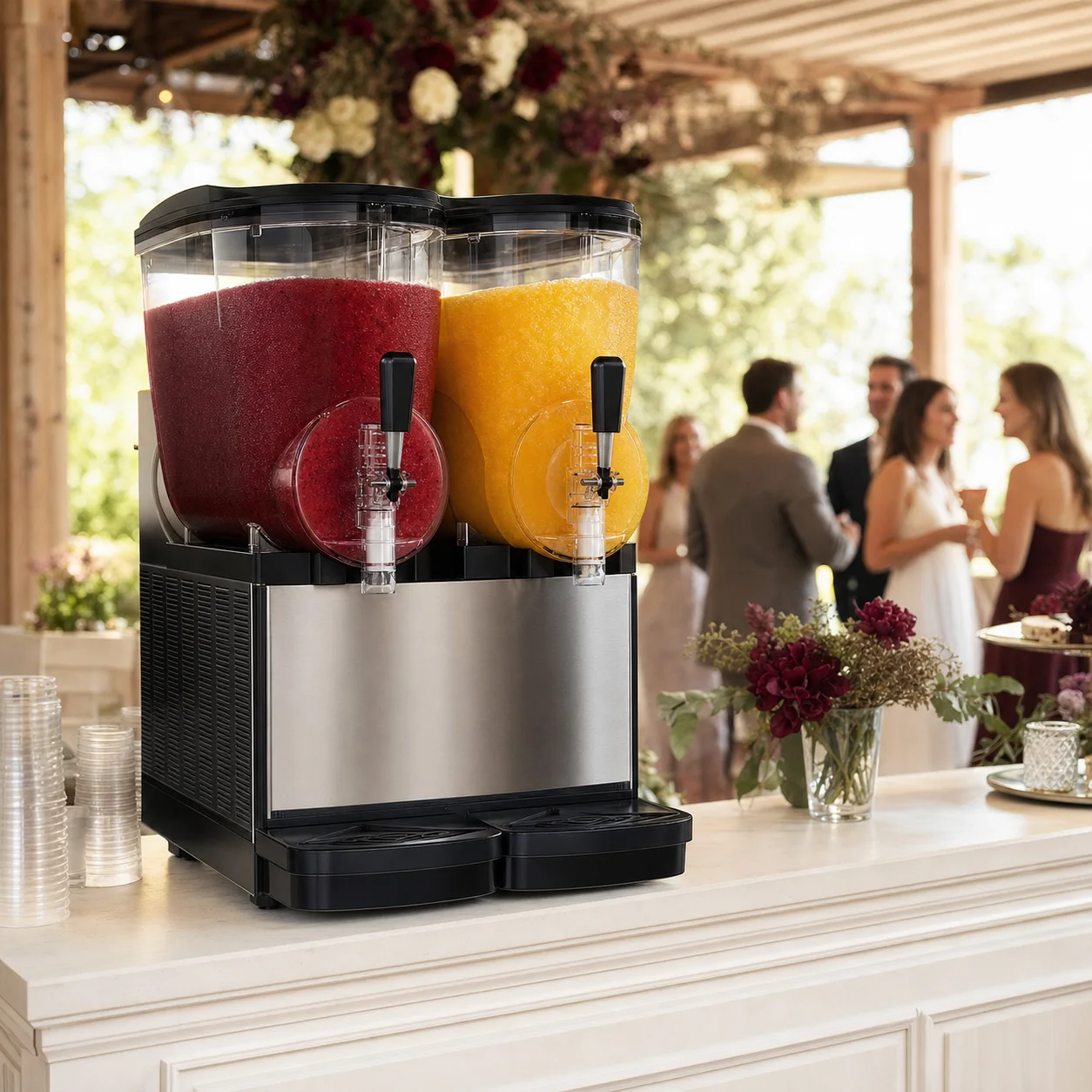 Slushmaschine mit zwei Behältern auf einer Hochzeitsfeier
